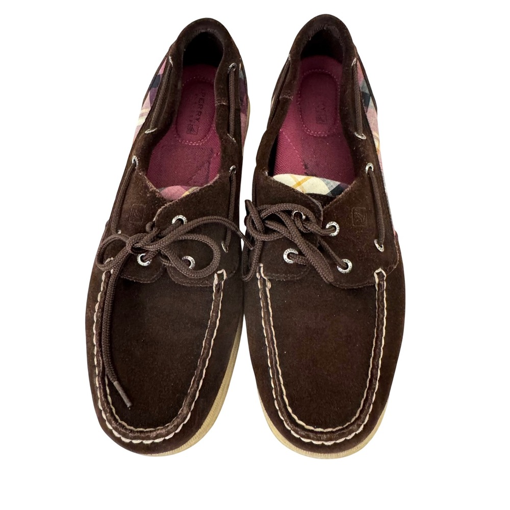 Sperry angel fish Boat Shoes sz 10 Brown Suede Plaid Loafers preppy